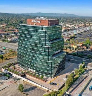 Aerial view of the office tower at 100 N. Barranca St, West Covina, home of CPR West Covina